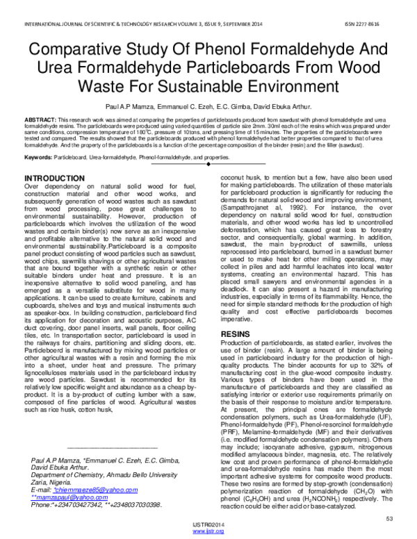 (PDF) Comparative Study Of Phenol Formaldehyde And Urea Formaldehyde
