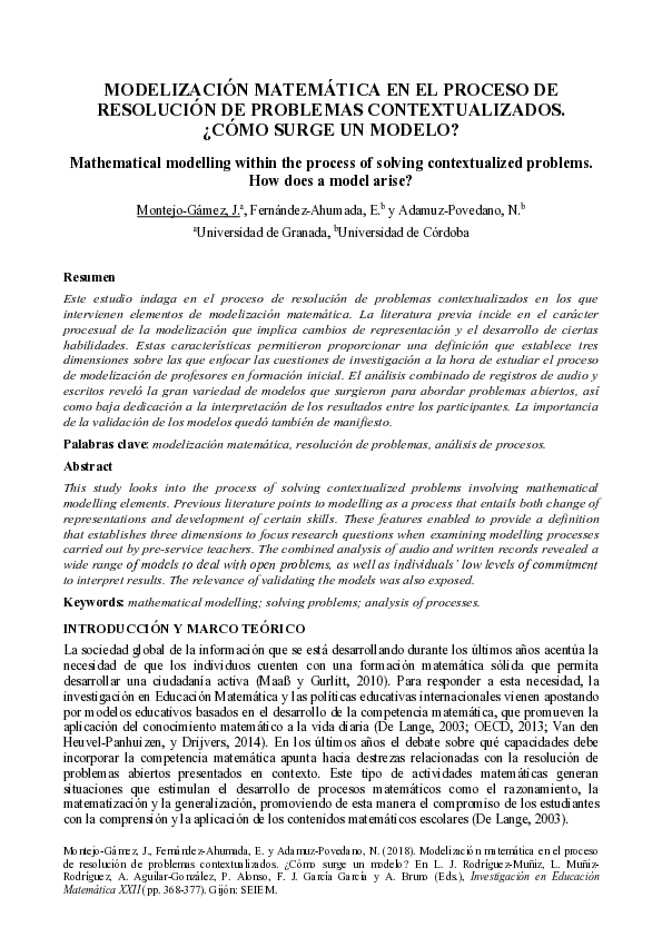 (PDF) Modelización matemática en el proceso de resolución de problemas ...