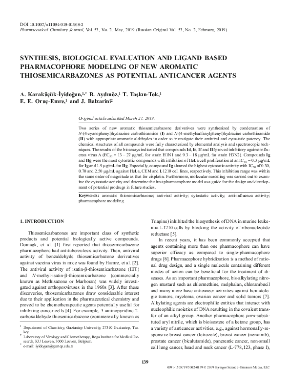 (PDF) Synthesis, Biological Evaluation and Ligand Based Pharmacophore ...