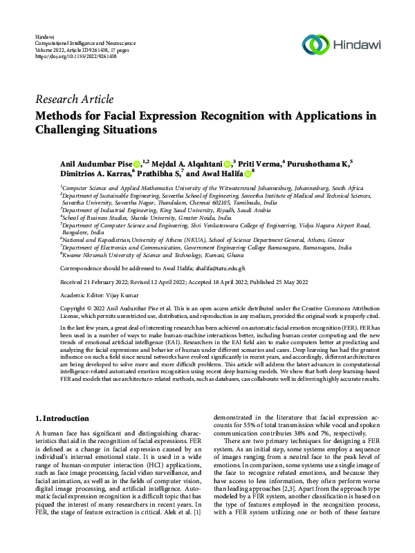 (PDF) Methods for Facial Expression Recognition with Applications in ...