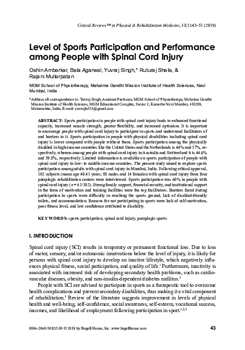 (PDF) Level of Sports Participation and Performance among People with ...