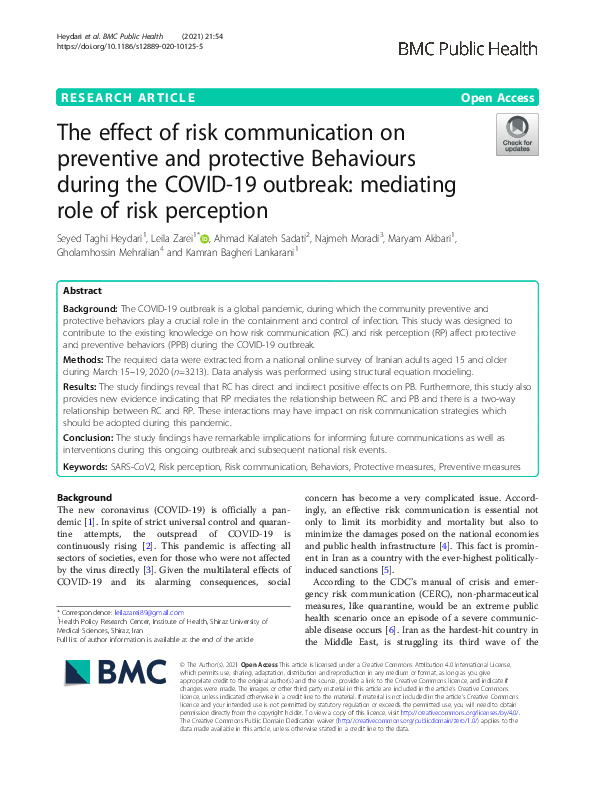 (PDF) The effect of risk communication on preventive and protective ...