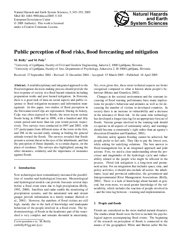 (PDF) Public perception of flood risks, flood forecasting and mitigation