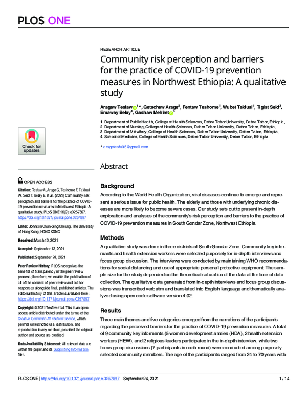(PDF) Community risk perception and barriers for the practice of COVID ...