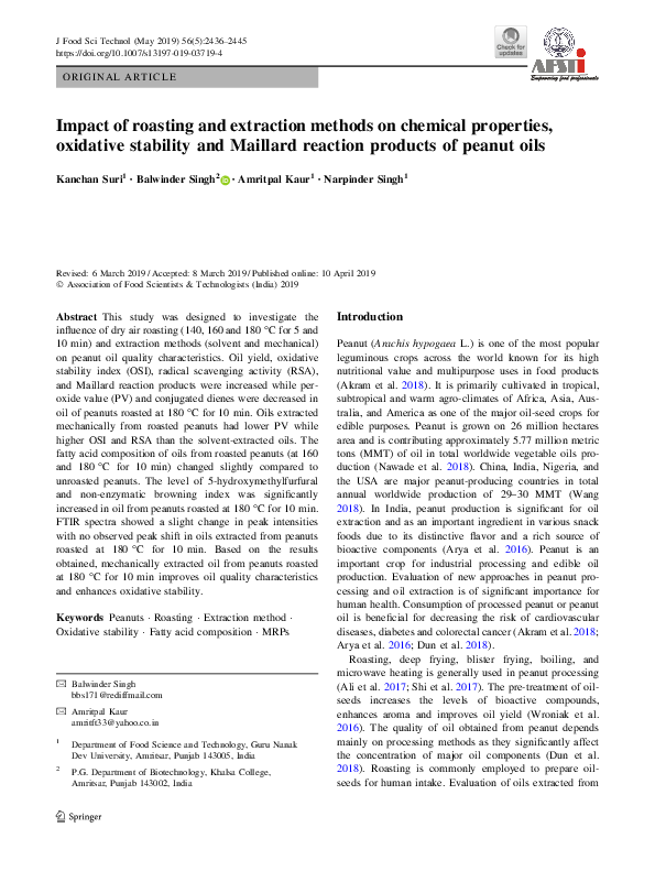 (PDF) Impact of roasting and extraction methods on chemical properties