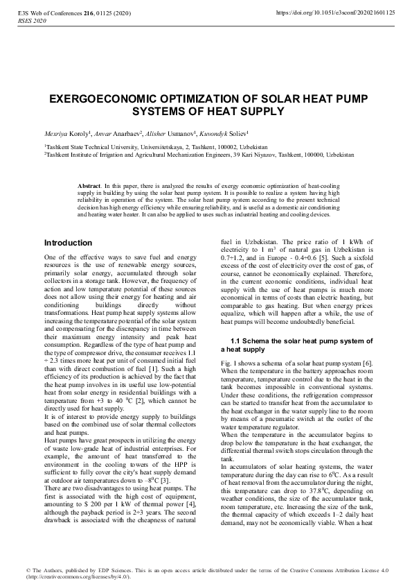 (PDF) Exergoeconomic optimization of solar heat pump systems of heat supply