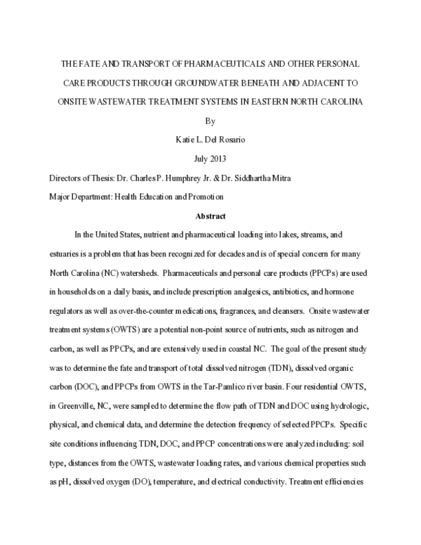 (PDF) The Fate and Transport of Pharmaceuticals and other Personal Care ...