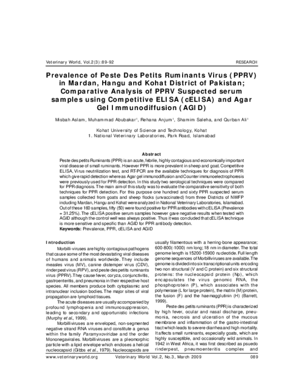 (PDF) Prevalence of Peste Des Petits Ruminants Virus PPRV in Mardan ...