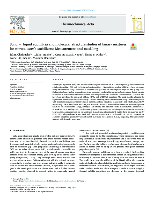 (PDF) Solid + liquid equilibria and molecular structure studies of ...