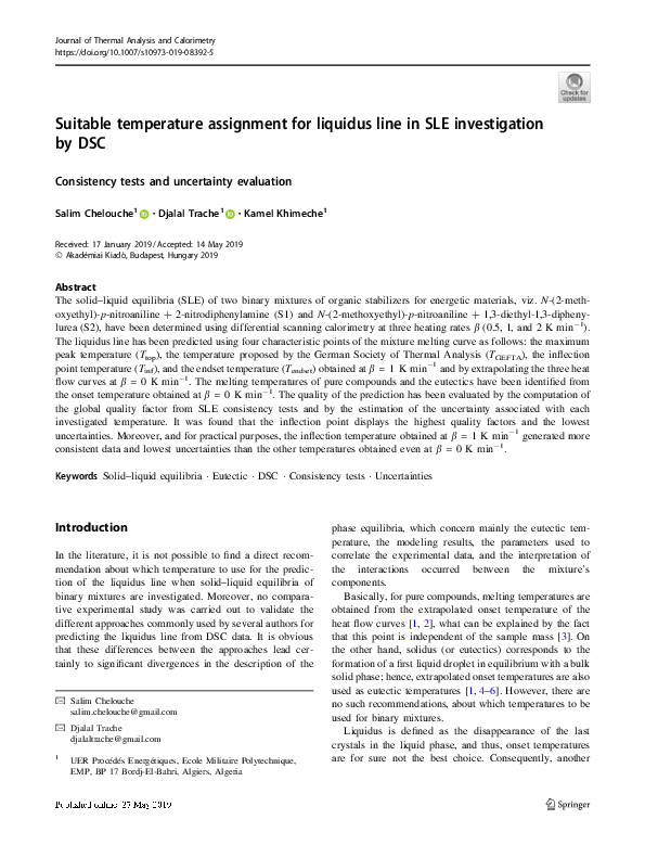 (PDF) Suitable temperature assignment for liquidus line in SLE ...