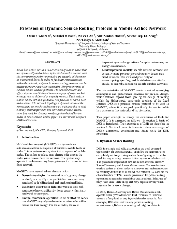 (PDF) Extension of dynamic source routing protocol in mobile ad hoc network