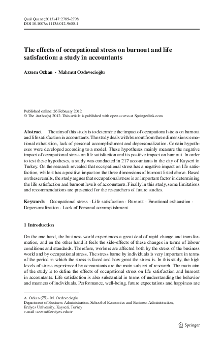 (PDF) The effects of occupational stress on burnout and life ...