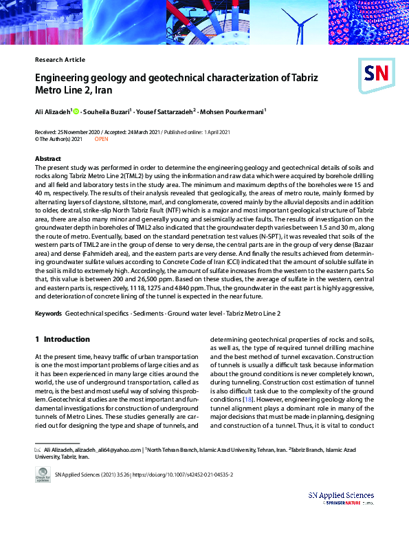 (PDF) Engineering geology and geotechnical characterization of Tabriz ...