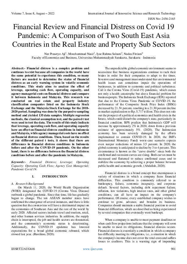 (PDF) Financial Review and Financial Distress on Covid 19 Pandemic: A ...
