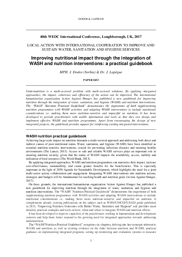 (PDF) Improving nutritional impact through the integration of WASH and ...