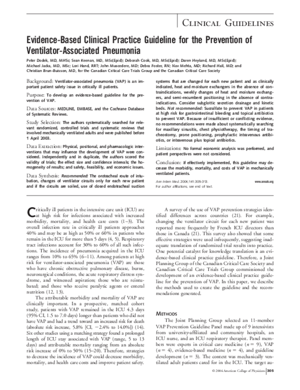 (PDF) Evidence-Based Clinical Practice Guideline for the Prevention of ...