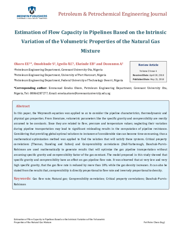 (PDF) Estimation of Flow Capacity in Pipelines Based on the Intrinsic ...
