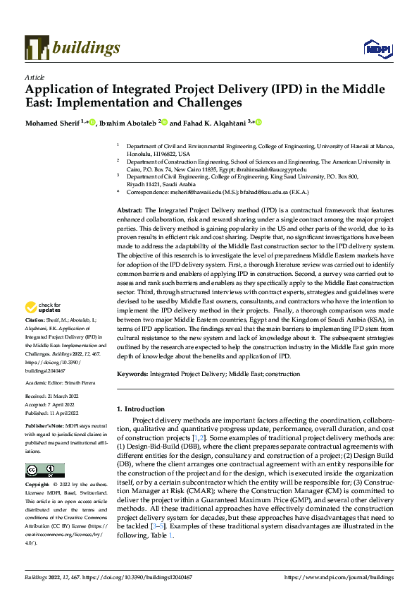 (PDF) Application of Integrated Project Delivery (IPD) in the Middle ...
