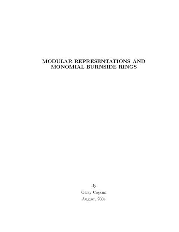 (PDF) Modular Representations and Monomial Burnside Rings