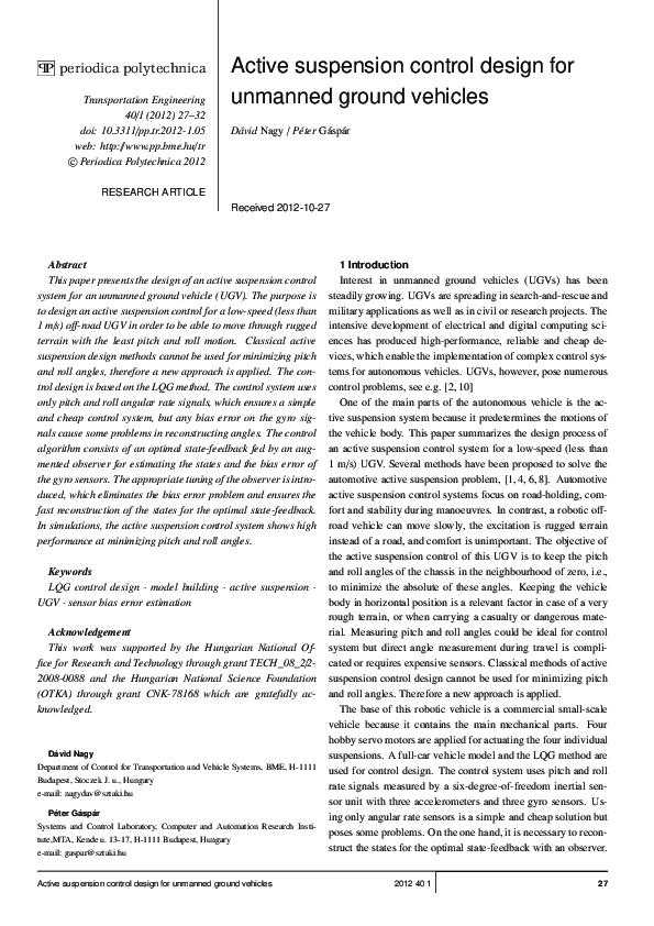 (PDF) Active suspension control design for unmanned ground vehicles