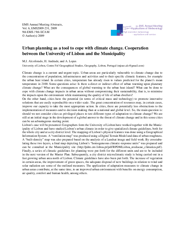 (PDF) Urban planning as a tool to cope with climate change. Cooperation ...