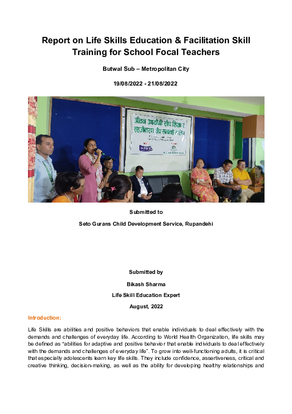 (DOC) Final Report on Life Skill Education training of Butwol