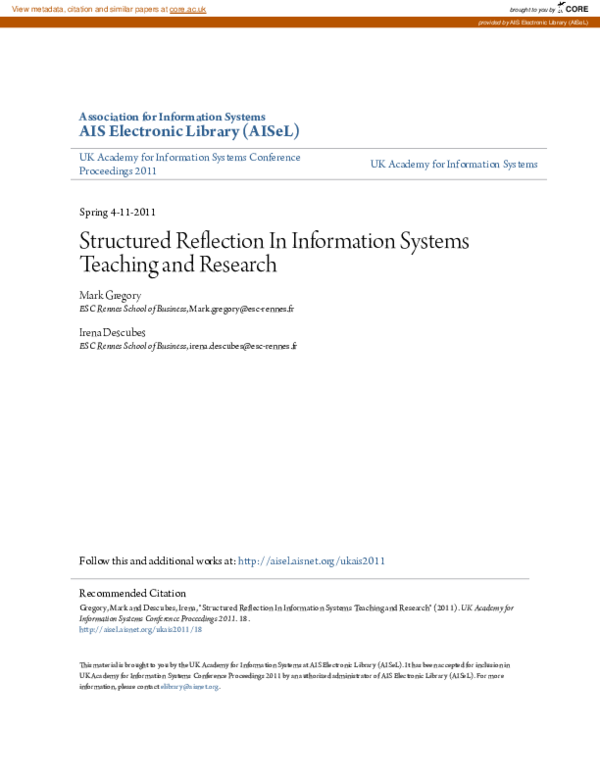 (PDF) Structured Reflection In Information Systems Teaching and Research