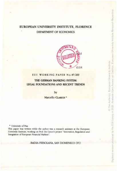 (PDF) The German banking system : legal foundations and recent trends