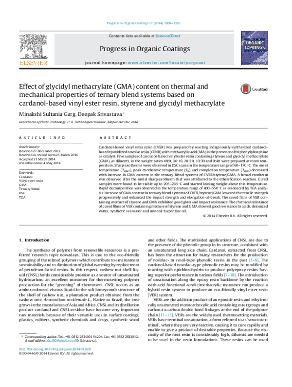 (PDF) Effect of glycidyl methacrylate (GMA) content on thermal and ...