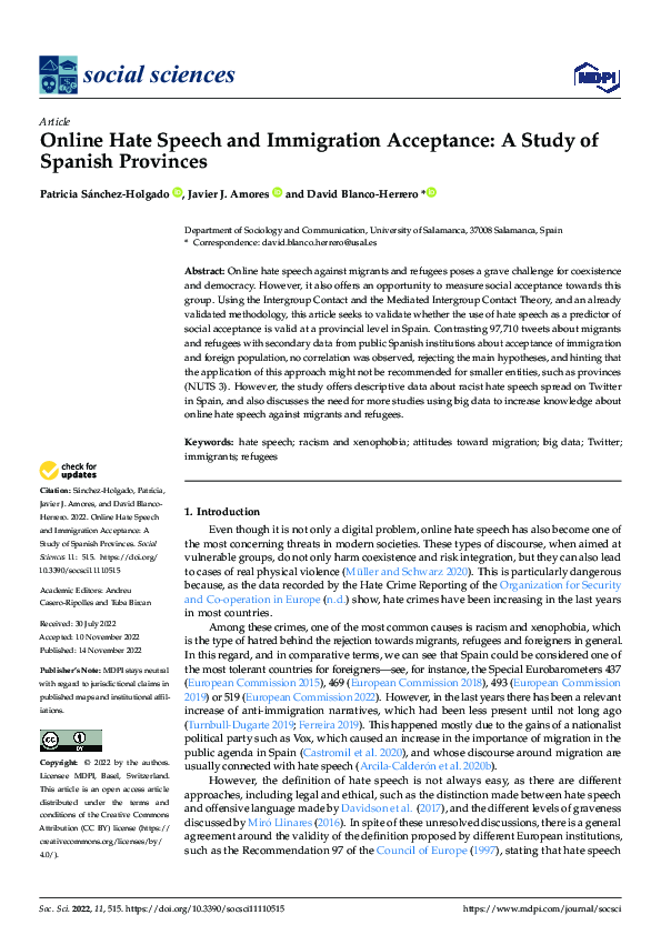 (PDF) Online Hate Speech and Immigration Acceptance: A Study of Spanish ...