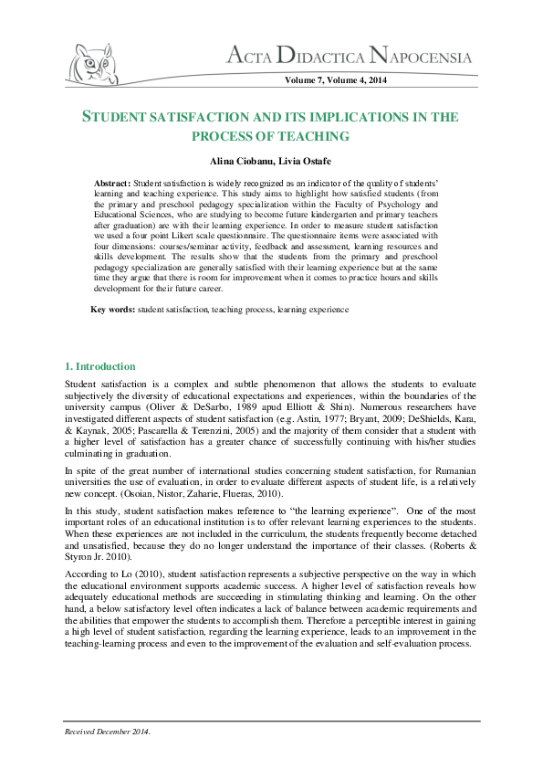 (PDF) Student Satisfaction and Its Implications in the Process of Teaching