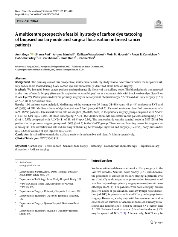 (PDF) A multicentre prospective feasibility study of carbon dye ...