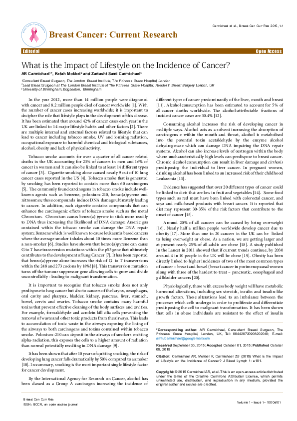 (PDF) What is the Impact of Lifestyle on the Incidence of Cancer?