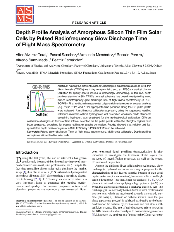 (PDF) Depth Profile Analysis of Amorphous Silicon Thin Film Solar Cells ...