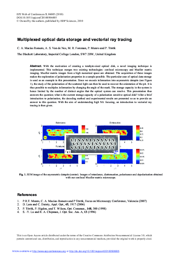 (PDF) Multiplexed optical data storage and vectorial ray tracing