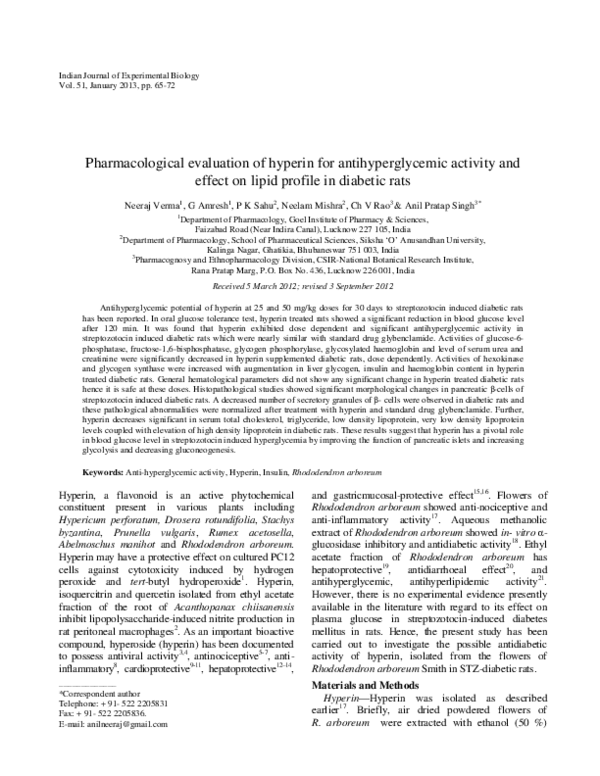 (PDF) Pharmacological evaluation of hyperin for antihyperglycemic ...
