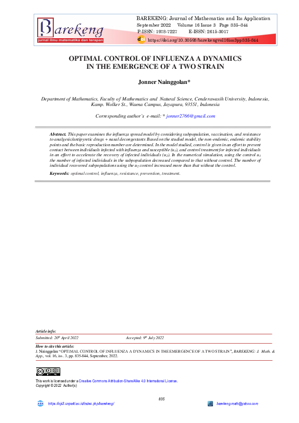 (PDF) Optimal Control of Influenza a Dynamics in the Emergence of a Two ...