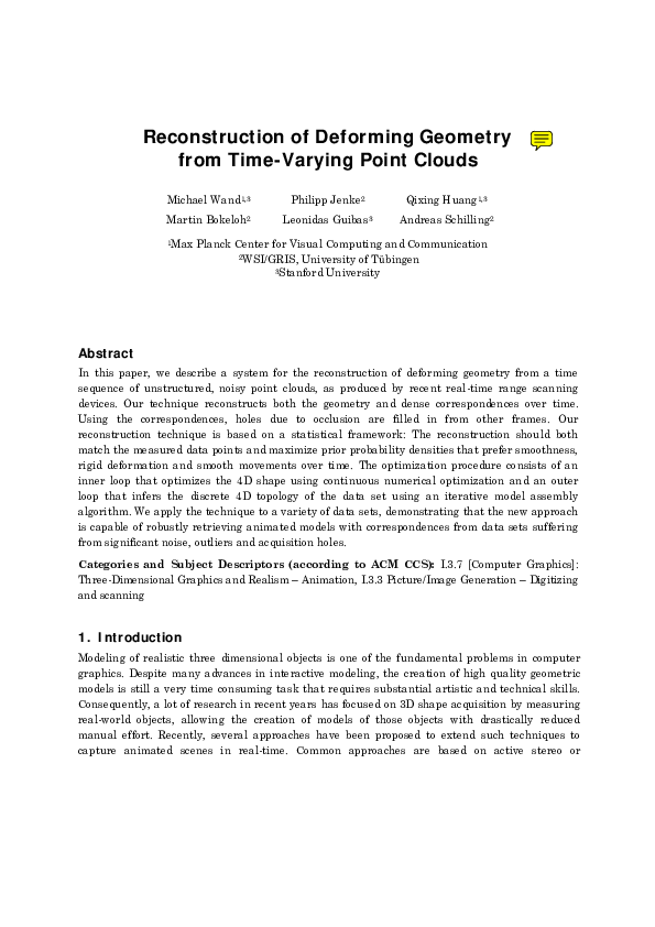 (PDF) Reconstruction of deforming geometry from time-varying point clouds
