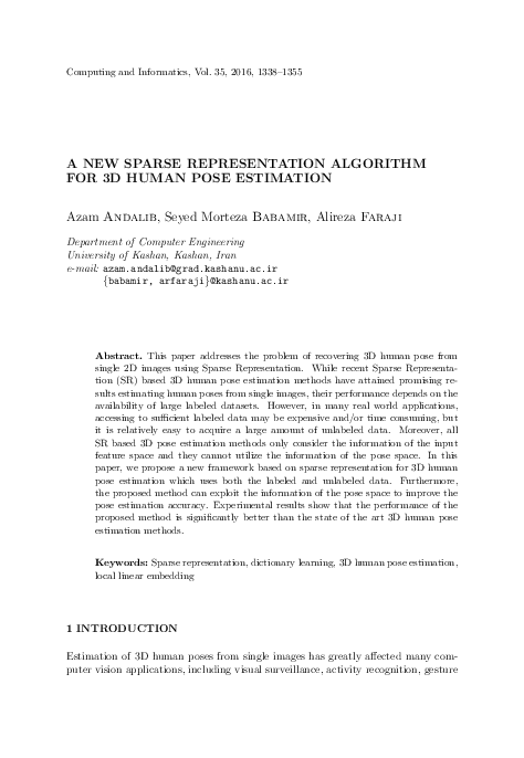 (PDF) A New Sparse Representation Algorithm for 3D Human Pose Estimation