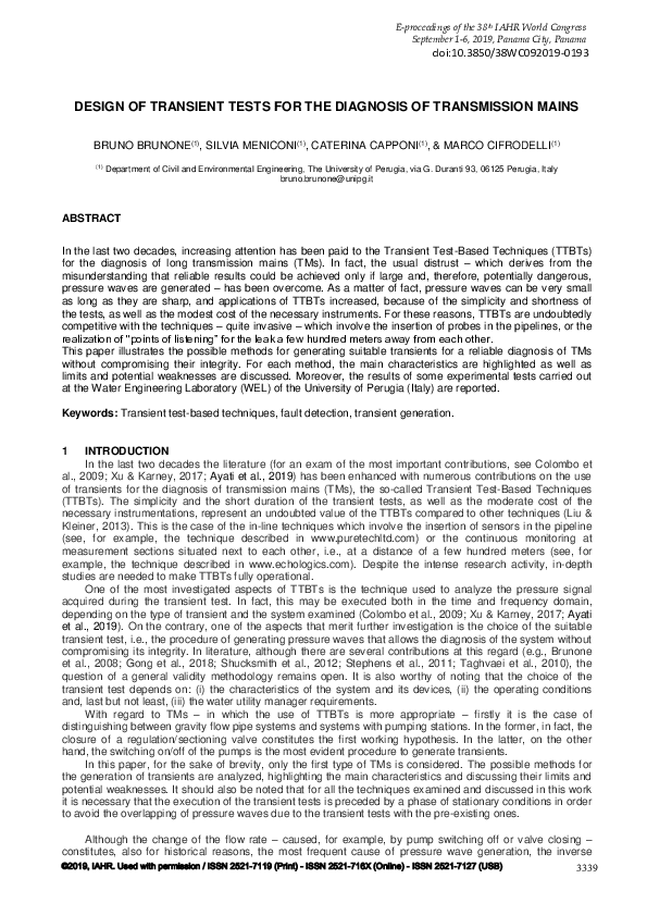 (PDF) Design of Transient Tests for the Diagnosis of Transmission Mains