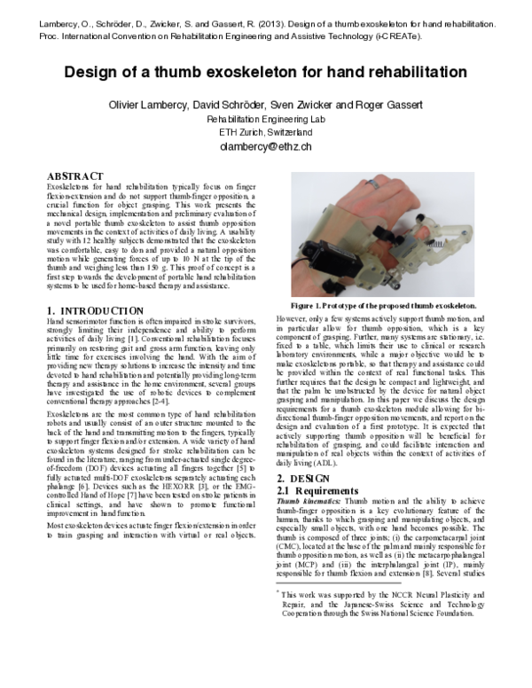 (PDF) Design of a thumb exoskeleton for hand rehabilitation