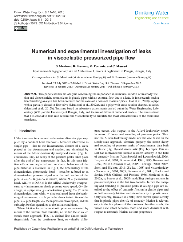 (PDF) Numerical and experimental investigation of leaks in viscoelastic ...