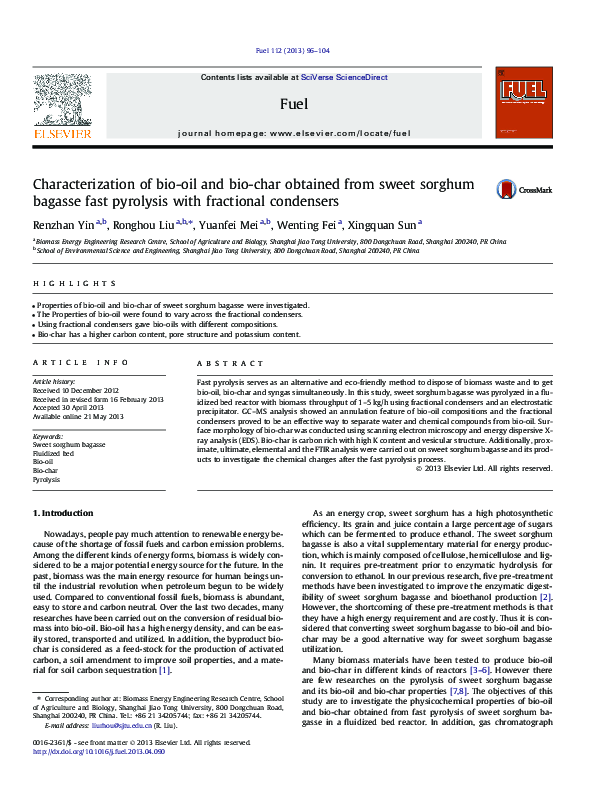 (PDF) Characterization of bio-oil and bio-char obtained from sweet ...