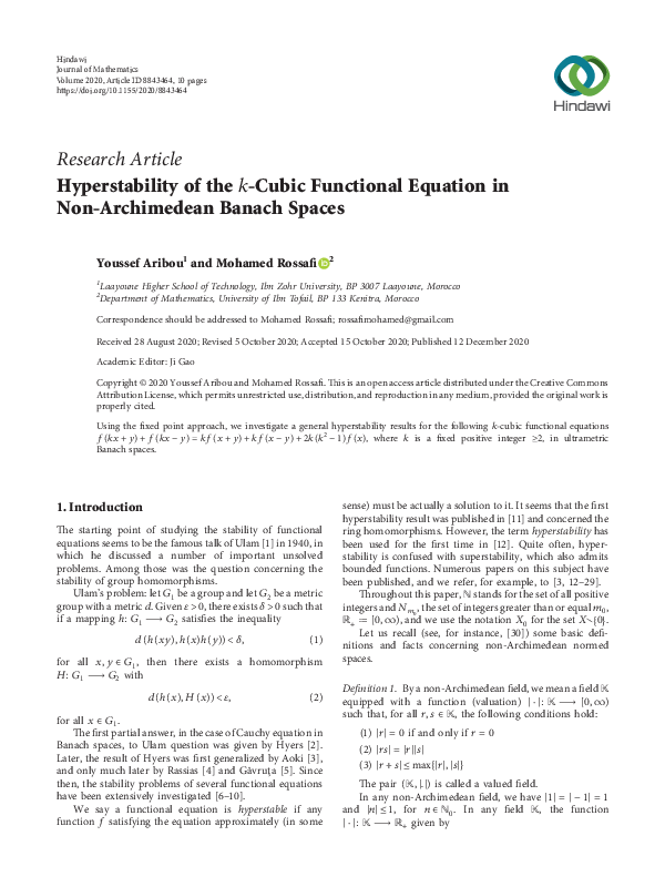 (PDF) Hyperstability of the k -Cubic Functional Equation in Non ...