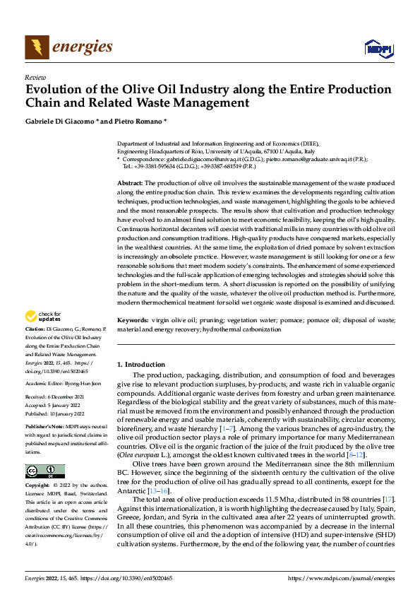 (PDF) Evolution of the Olive Oil Industry along the Entire Production ...
