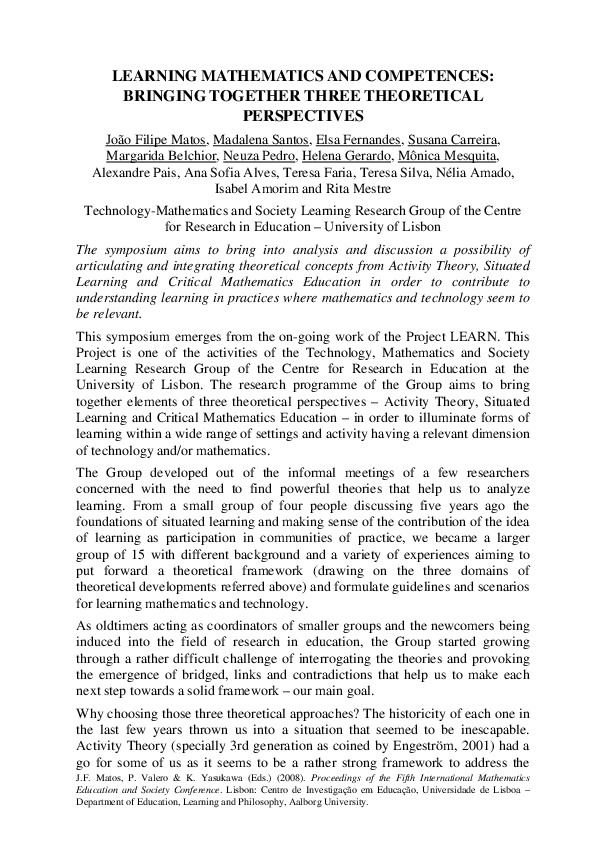 (PDF) Learning Mathematics and Competences: Bringing Together Three ...