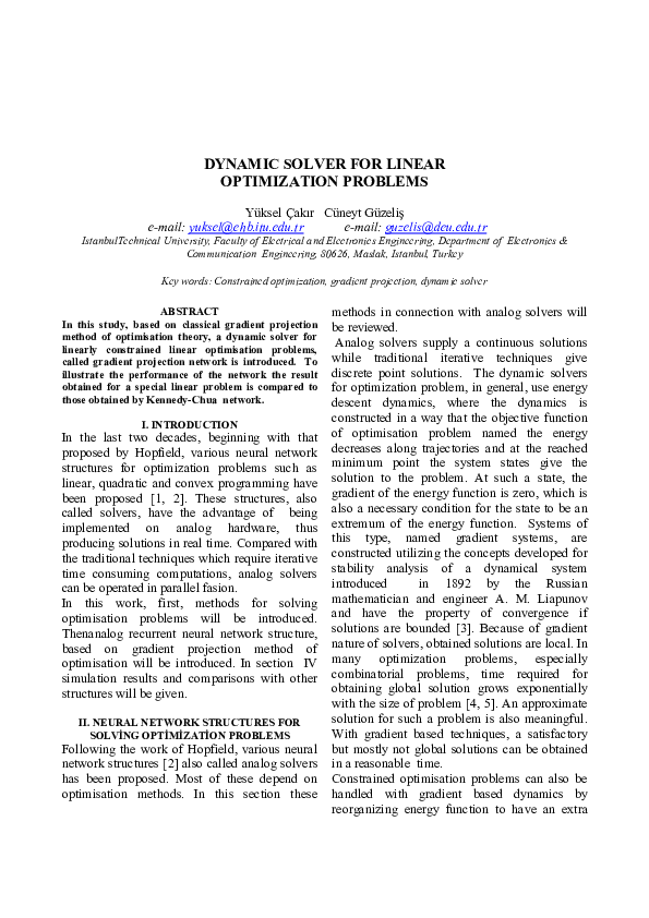 (PDF) Dynamic solvers for linear optimization problems