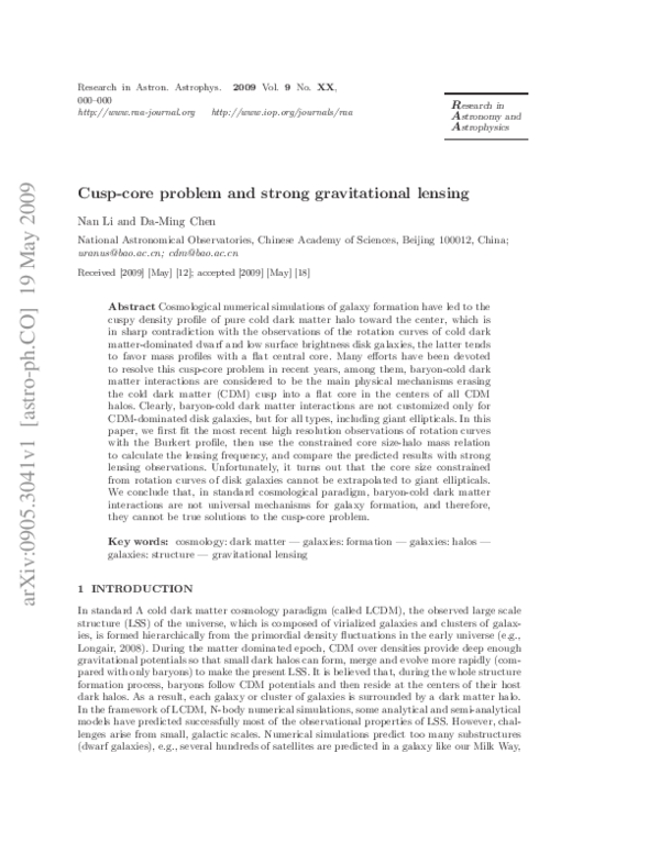 (PDF) Cusp-core problem and strong gravitational lensing