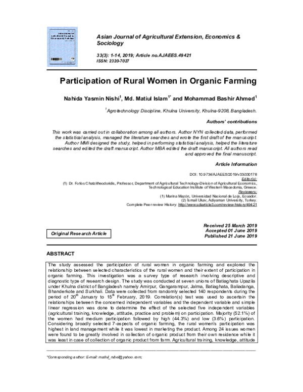 (PDF) Participation of Rural Women in Organic Farming