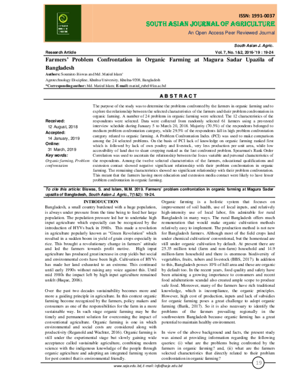 (PDF) Farmers’ Problem Confrontation in Organic Farming at Magura Sadar